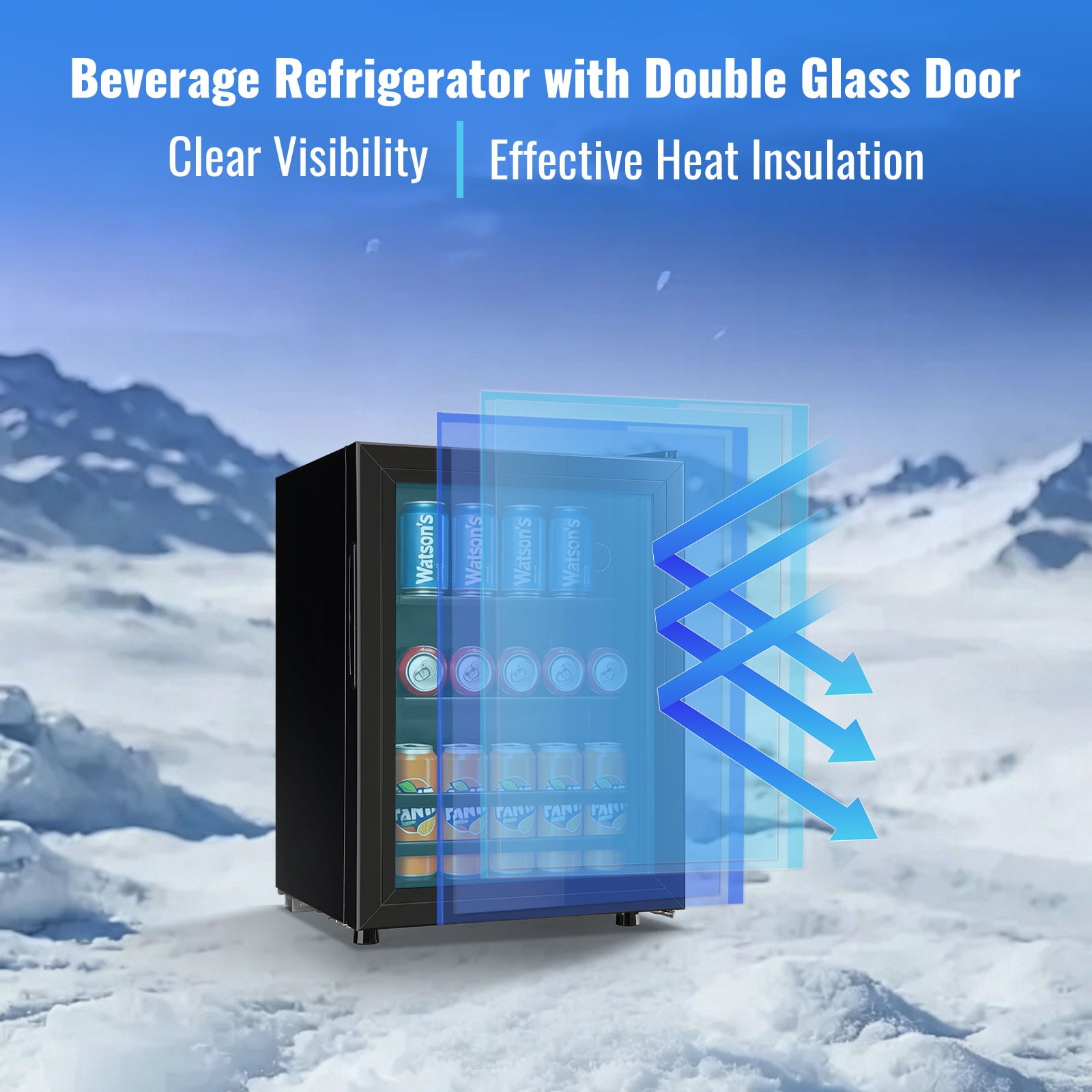 WANAI 50 Can Beverage Fridge & Cooler Small Mini Fridge Glass Door for Soda Beer or Wine for Home&Bar
