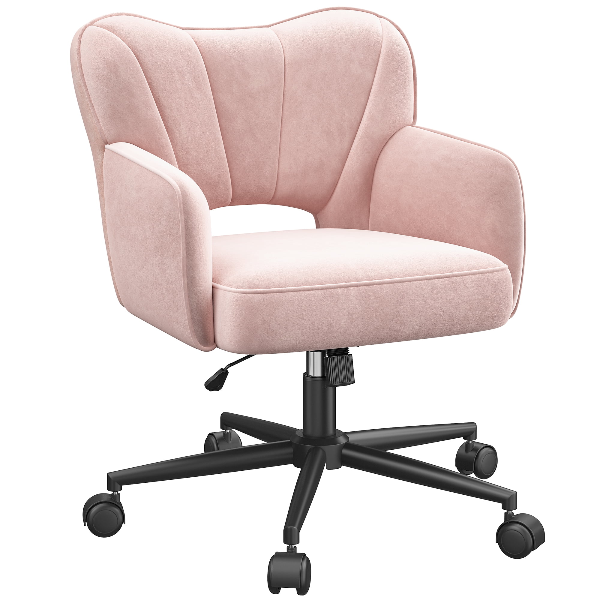 Romorgniz Vanity Chair with Wheels & Back Desk Chair Adjustable Height for Makeup, Work & Relaxation, Pink