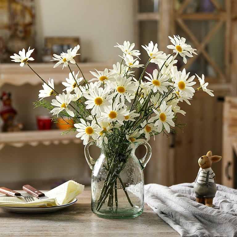 UIKKOT Artificial Daisy Bouquet with Small Ceramic Vase Fake Silk Daisies Flowers Fake Plant Bonsai Decoration for Home Office Table Centerpieces