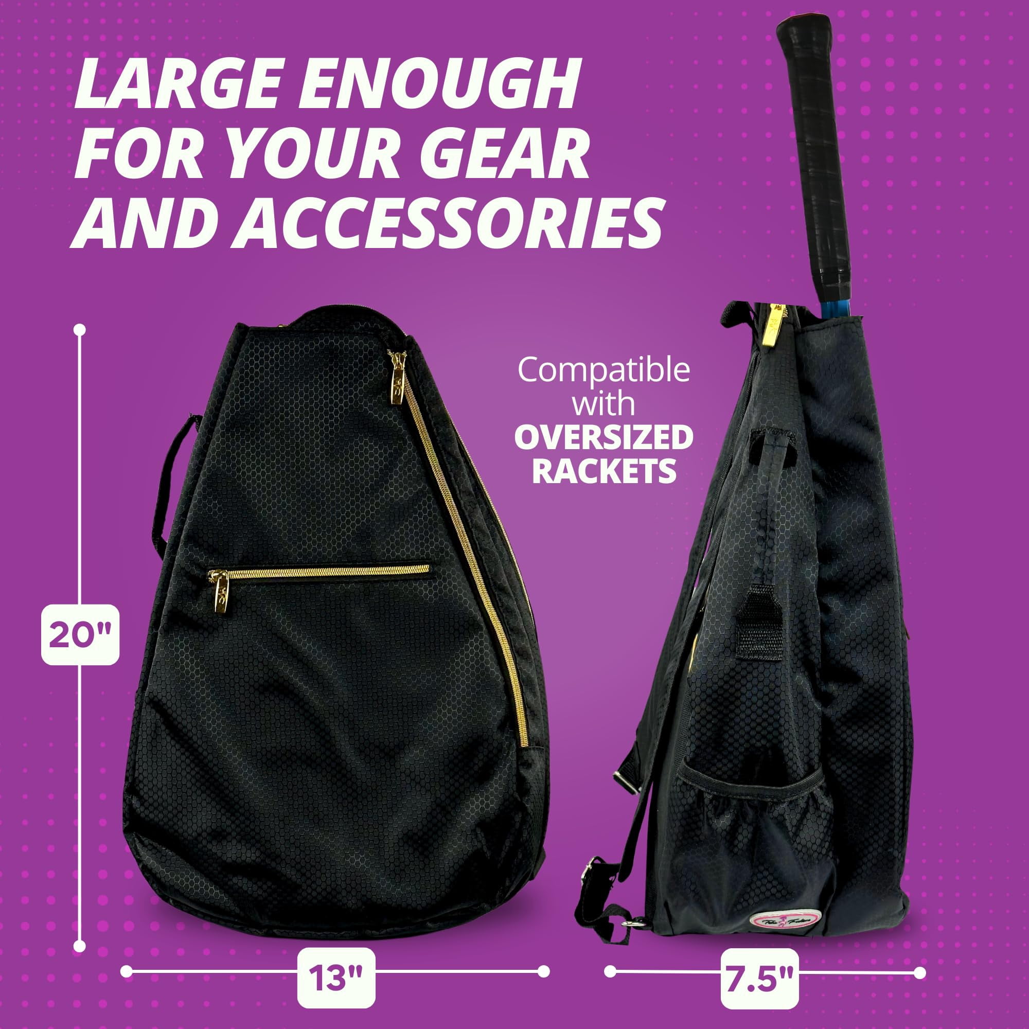 Taboo Fashions Womens Tennis Backpack Ladies Tennis Bag Holds Two Racquets, Padded Straps and Side Carry Handle (Gold Luxe)
