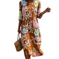 thumbnail image 3 of VBVC Women's and Women's Plus 3/4 Sleeve Midi Dress, Summer Casual Crew Neck Dress For Women, Ladies' Loose Fit Floral Dress with Pockets,Orange,S-5XL, 3 of 7