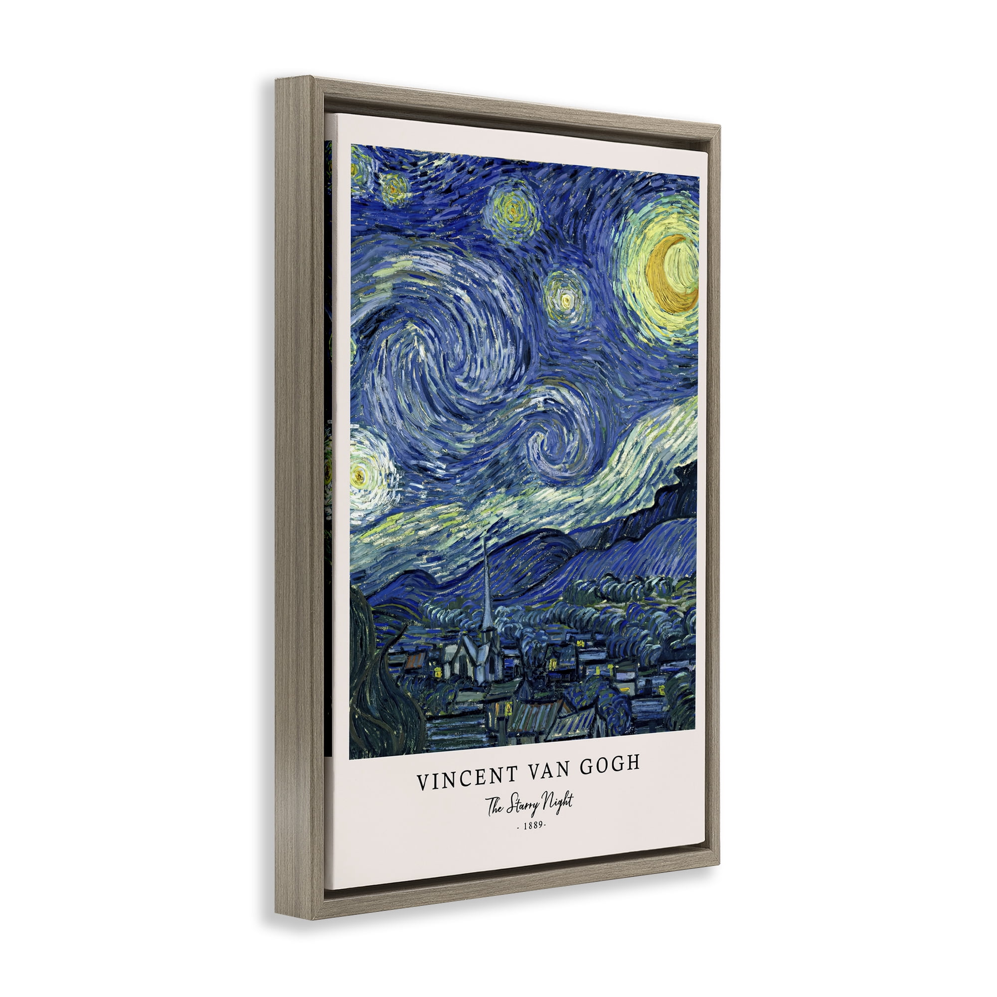 Stupell Industries Classic Starry Night Van Gogh Brown Framed Floater Canvas Wall Art, design by Vintage Hustle