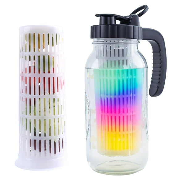 64oz Mason Jar Water Pitcher With Fruit Infuser Lid Half Gallon Glass Pitchers Wide Mouth  2 Quart Cold Hot Water Jug For Coffee,Lemonade, Iced Tea,Homemade Drinks,Milk,Juice Sun Tea Container