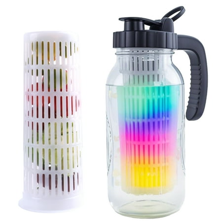 64oz Mason Jar Water Pitcher With Fruit Infuser Lid Half Gallon Glass Pitchers Wide Mouth 2 Quart Cold Hot Water Jug For Coffee,Lemonade, Iced Tea,Homemade Drinks,Milk,Juice Sun Tea Container