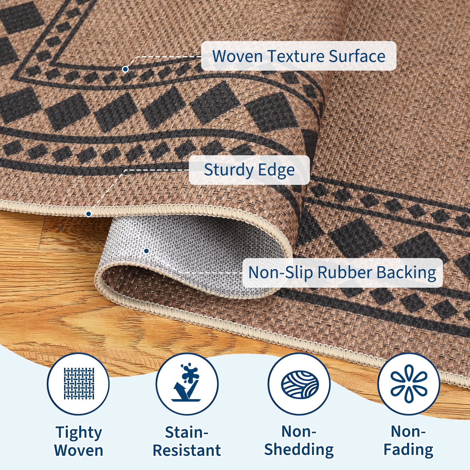 Garvee 5'x7' Modern Bordered Rug Solid Area Rug, Geometric Washable Rugs Stain Resistant Low Pile Rug Non Slip Indoor Outdoor Carpet for Living Room Bedroom Home Office, Coffee