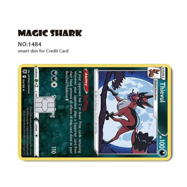 Magic Shark Pikachu Charizard PVC No Fade Sticker Film Skin Cover for Credit Card Debit Bank Card Front Side