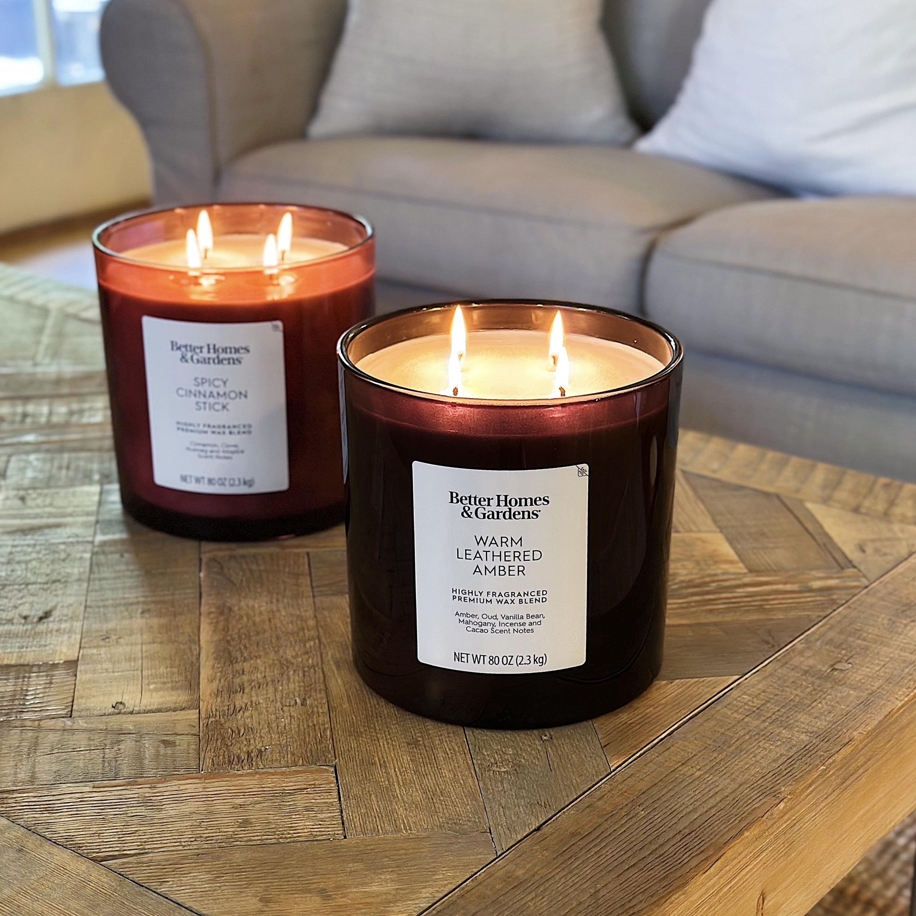 Better Homes & Gardens Warm Leathered Amber Scented 4-Wick 80oz (2.26 kg) Large Oversized Jar Candle