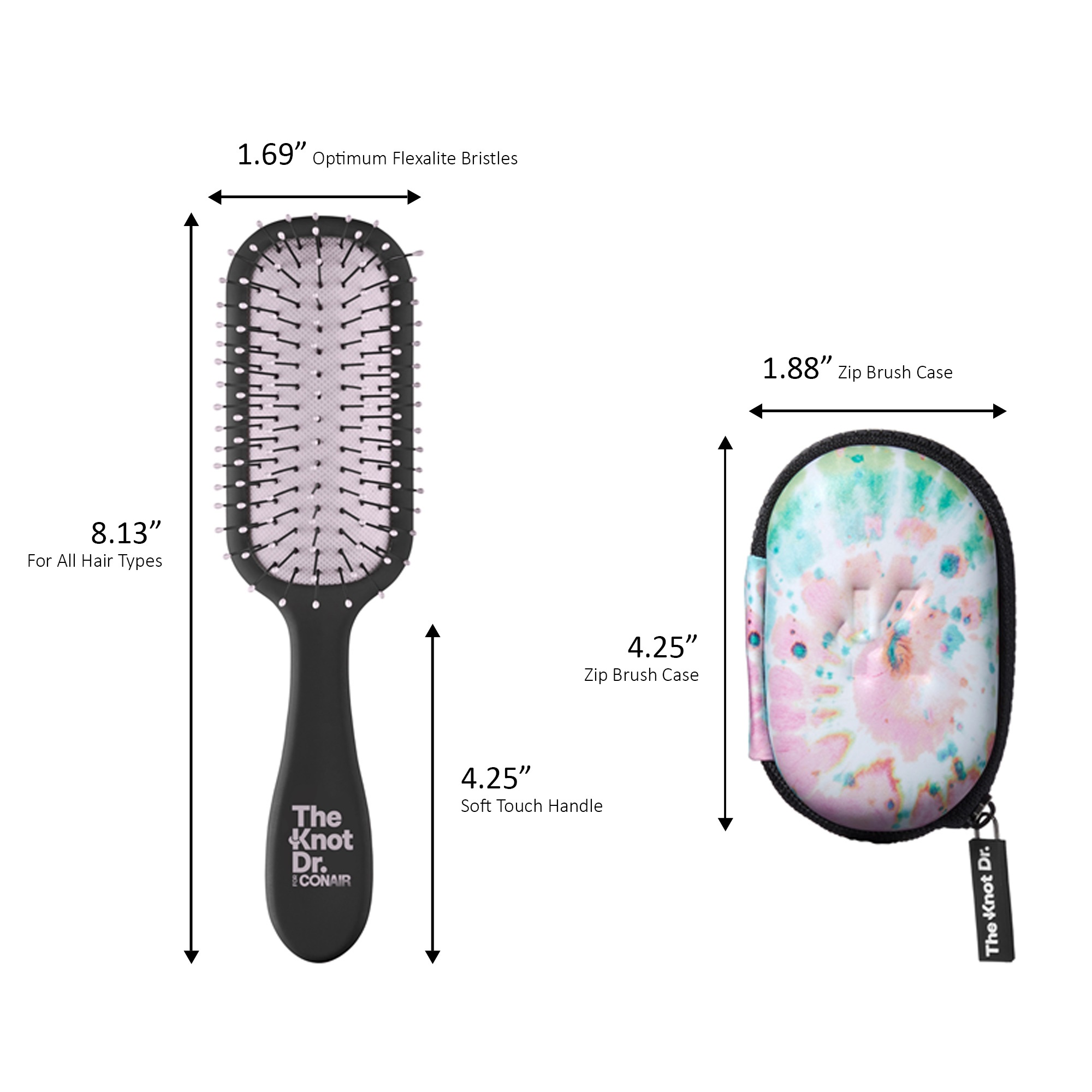 The Knot Dr. for Conair Pro Mini Wet and Dry Detangling Hairbrush with Case, Colors Vary