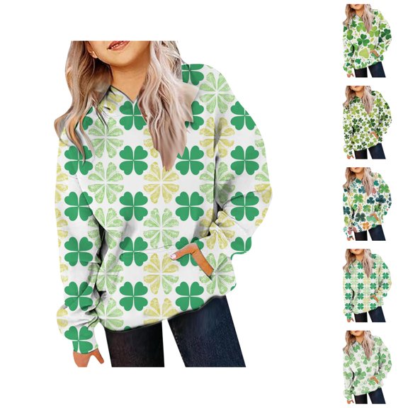 St. Patrick's Hoodies for Kids Shamrock Long Sleeve Graphic Hooded Sweatshirt with Pockets for Boys Girls Pullover Top