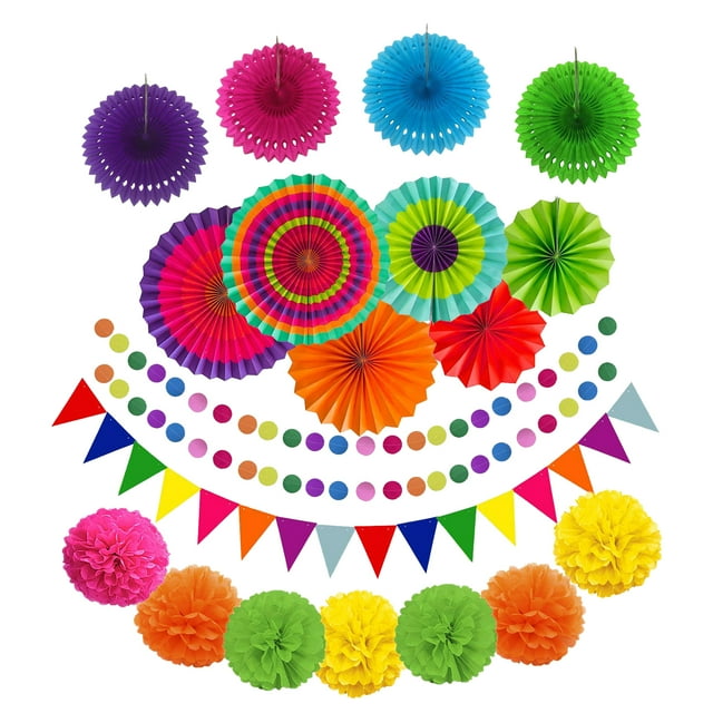 20 piezas de suministros de decoración para fiestas de cumpleaños, pancartas, remolinos, abanicos Tomshoo Multicolor