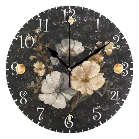 10 Artistic Round Wall Decorative Desk Clock Wall Clock Home Decor Moon Phases with Flowers and Stars