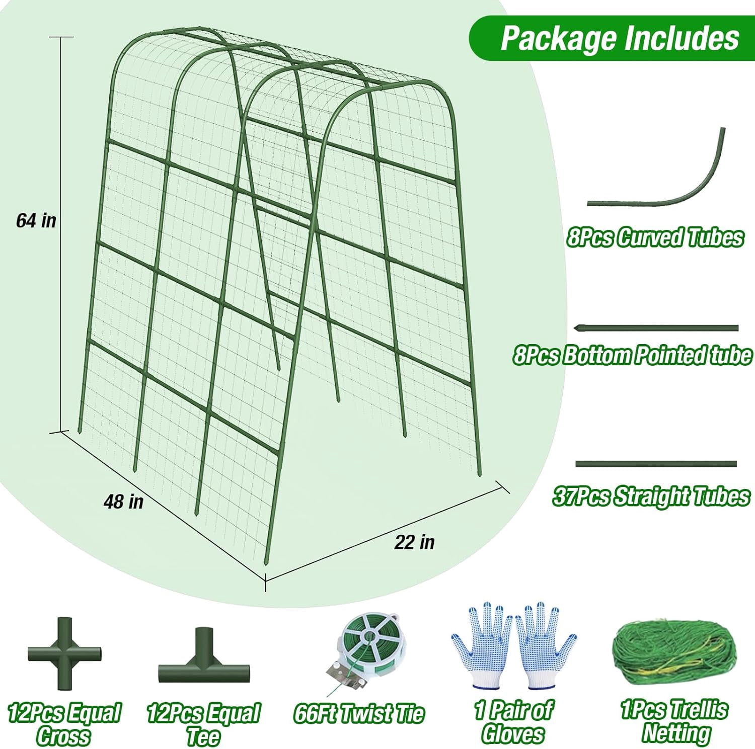 Cucumber Trellis 16mm for Raised Bed 48" L x 64" H, U-Shape Heavy-Duty Metal Garden Trellis for Climbing Plants Outdoor, Vegetable Arch Support Frame for Tomato Pea Zucchini Grape Flowers Vines