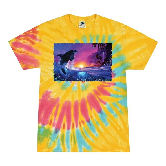 Wild Bobby, Jumping Whale During Beach Sunset, Animal Lover, Tie-Dye Tees, Aurora, X-Large