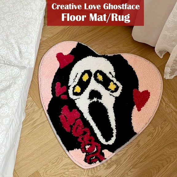 Creative Ghost Rug 60*62cm Entry Doormat Ghostface Decoration Floor Mat Bedroom Carpet Heart-shaped Living Room Decor Soft Fluffy Outdoor Rugs