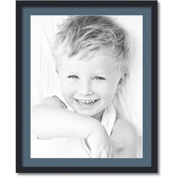 22x28 inch Satin Black Picture Frame with 2 Inch Single Dutch Blue Mat, SingleMat-FRBW26079-22x28-785
