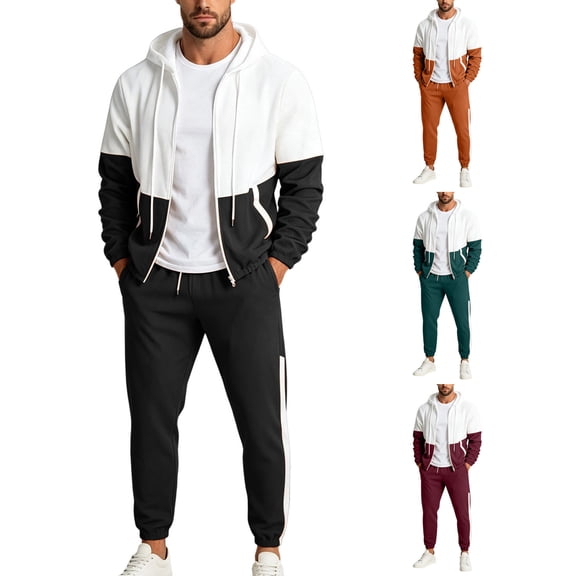 Men's Retro Windbreaker Tracksuits Set Long Sleeve Full Zip Running Sports Sweatsuit Color Block 2 Piece Outfits Commuting
