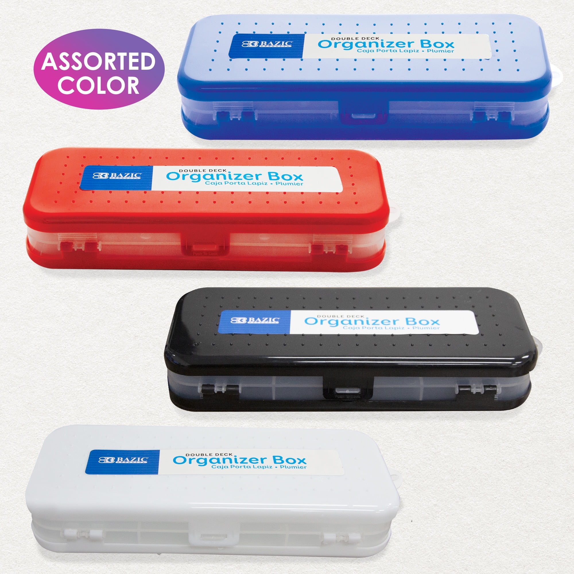 BAZIC Plastic Pencil Case 8" Double Deck Utility Storage Box, Multi Purpose Organizer, 144-Packs