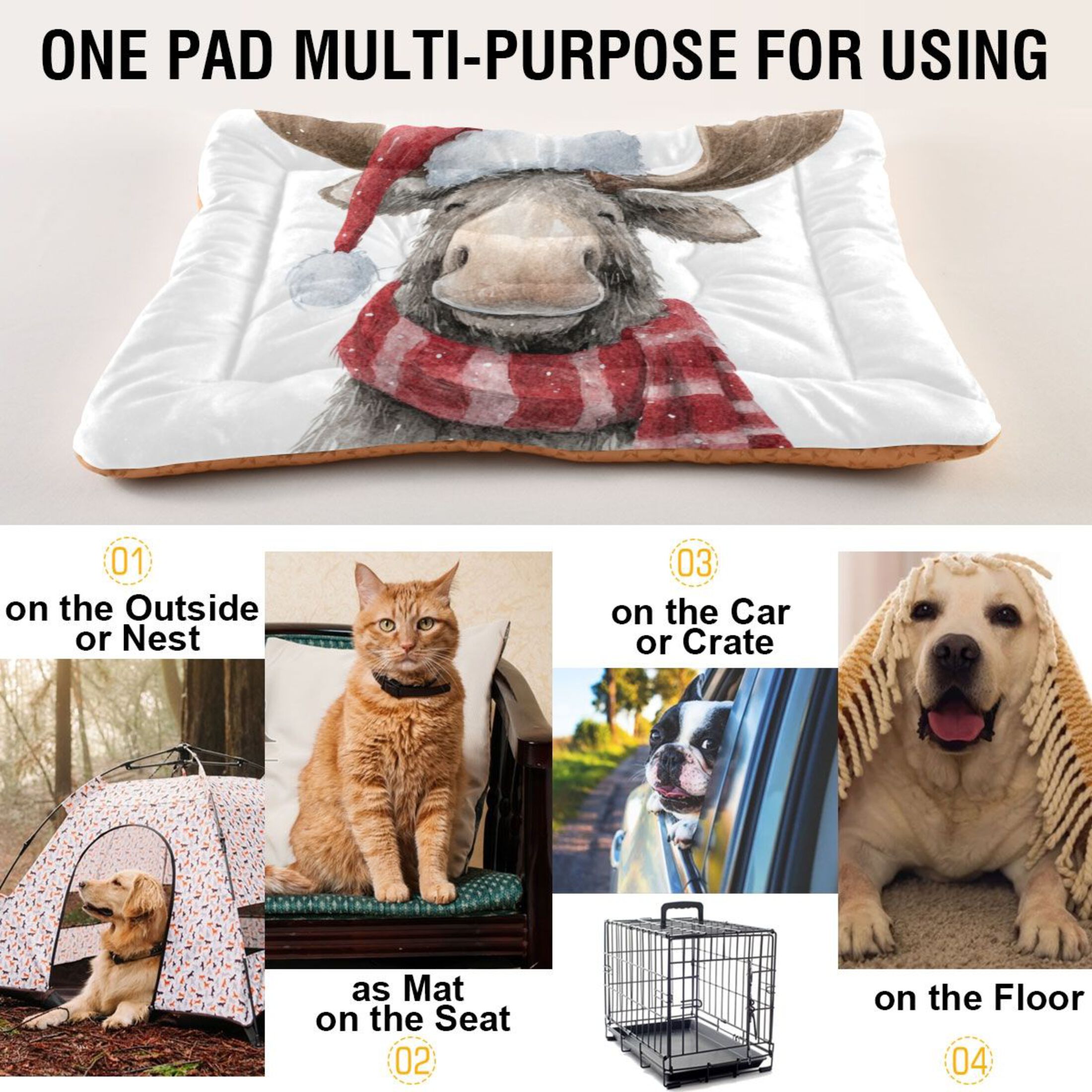 Cozy Mat Pet Bed Indoor Outdoor Warm Soft For Cat Dog Puppy(S/M) Christmas Hat Scarf Reindeer