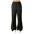 thumbnail image 2 of Flare Leggings for Women Soft Comfy Drawstring Yoga Pants Low Rise Sweatpants Lounge Wide Leg Leggings Black M, 2 of 5