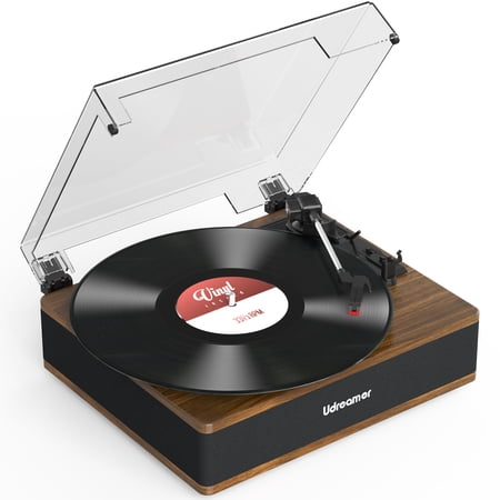 Udreamer Vinyl Record Player with Speakers,Vinyl Player Turntables for Vinyl Records,Vintage Bluetooth Turntable | Brown