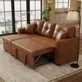thumbnail image 2 of Muumblus Convertible Pull Out Sofa Bed, L-Shaped Sectional Sleeper Couch with Storage Chaise, Vintage Faux Leather Look, Brown Polyester Fabric, 2 of 11