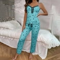 thumbnail image 2 of DHFJKG Womens Pajama Sets 2 Piece Spaghetti Strap Sleepwear Ruffle Heart Print Soft Pants Set Loungewear Outfits Stylish Nightwear, 2 of 5