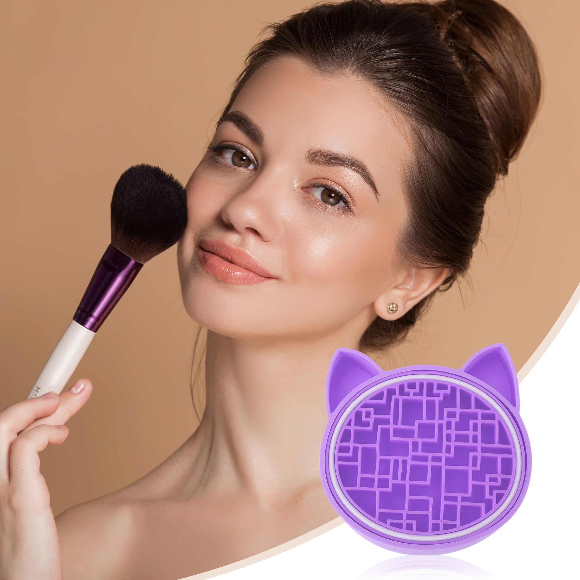Unique Bargains Cat Shape Makeup Brush Storage Cleaner Purple