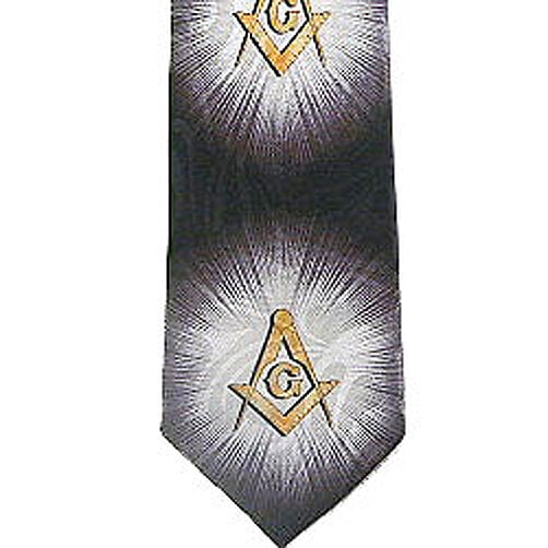 Masonic Tie Regalia Black Gold Polyester long necktie. Bursts of Light Masonic