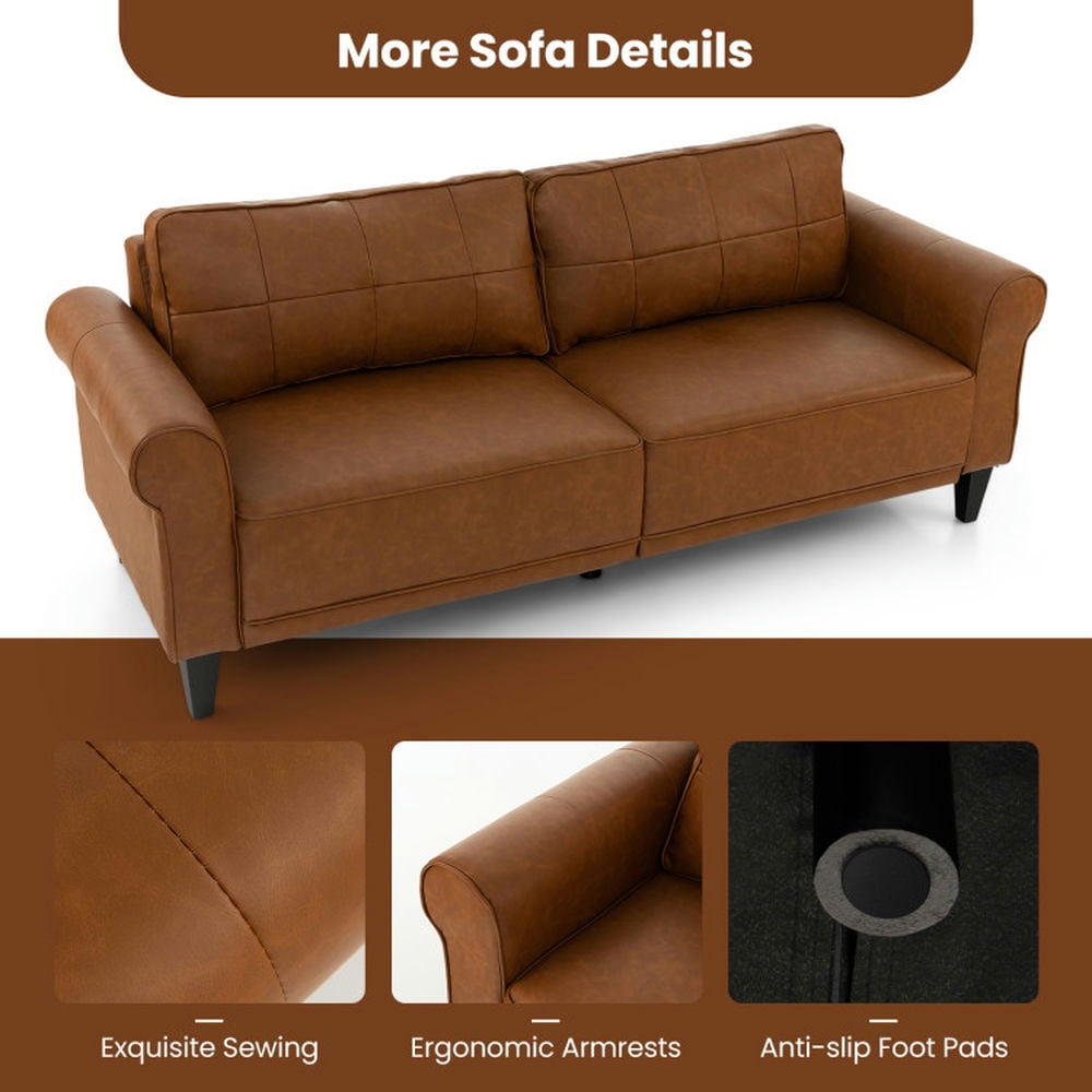 Finihen Loveseat Sofa, PU Leather Sofa Couch, PU Leather Modern 3-Seater Sofa Couch with 2 Detachable Back Pillows, for Living Room, Bedroom, Brown Finihen Loveseat Sofa, PU Leather Sofa Couch, PU Leather Modern 3-Seater Sofa Couch with 2 Detachable Back Pillows, for Living Room, Bedroom, Brown
