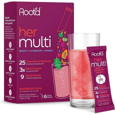 Root'd Multivitamin Powder for Women - 24 Vitamins & Minerals with 3X Electrolyte - 6 Drink Packets