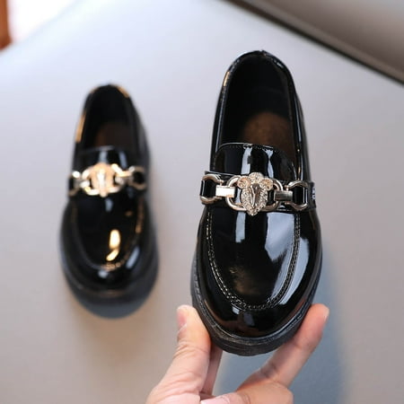 

TOWED22 Winter Boots For Toddler Girls Girls Slip On Leather Shoes Loafer Rhinestone Decoration Flats School Dress Shoes For Black