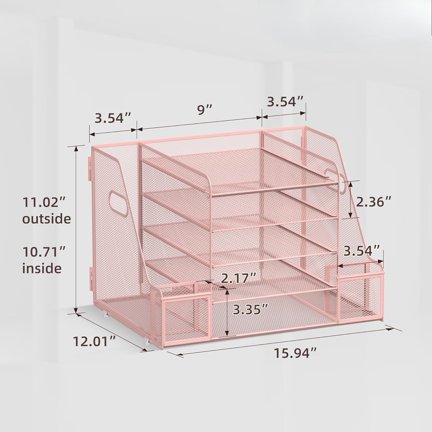 INTIGE 5-Tier Metal Desk Organizer with File Holder, Paper Letter Tray Organizer for Office, Pink, 1 Pcs