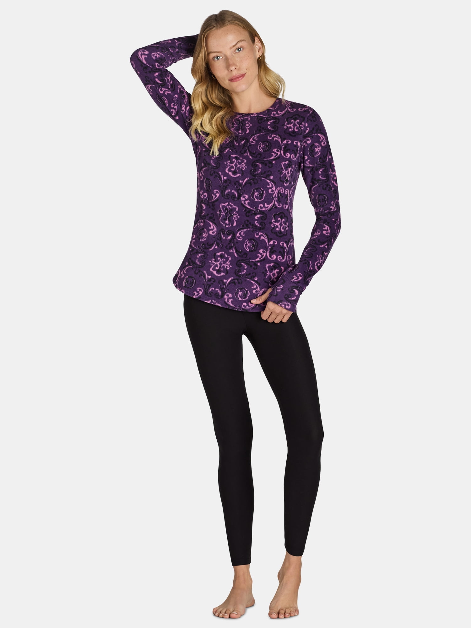 ClimateRight by Cuddl Duds Women's Warm Stretch Fleece Long Sleeve Crew Neck Thermal Base Layer Top, Sizes XS to 4X