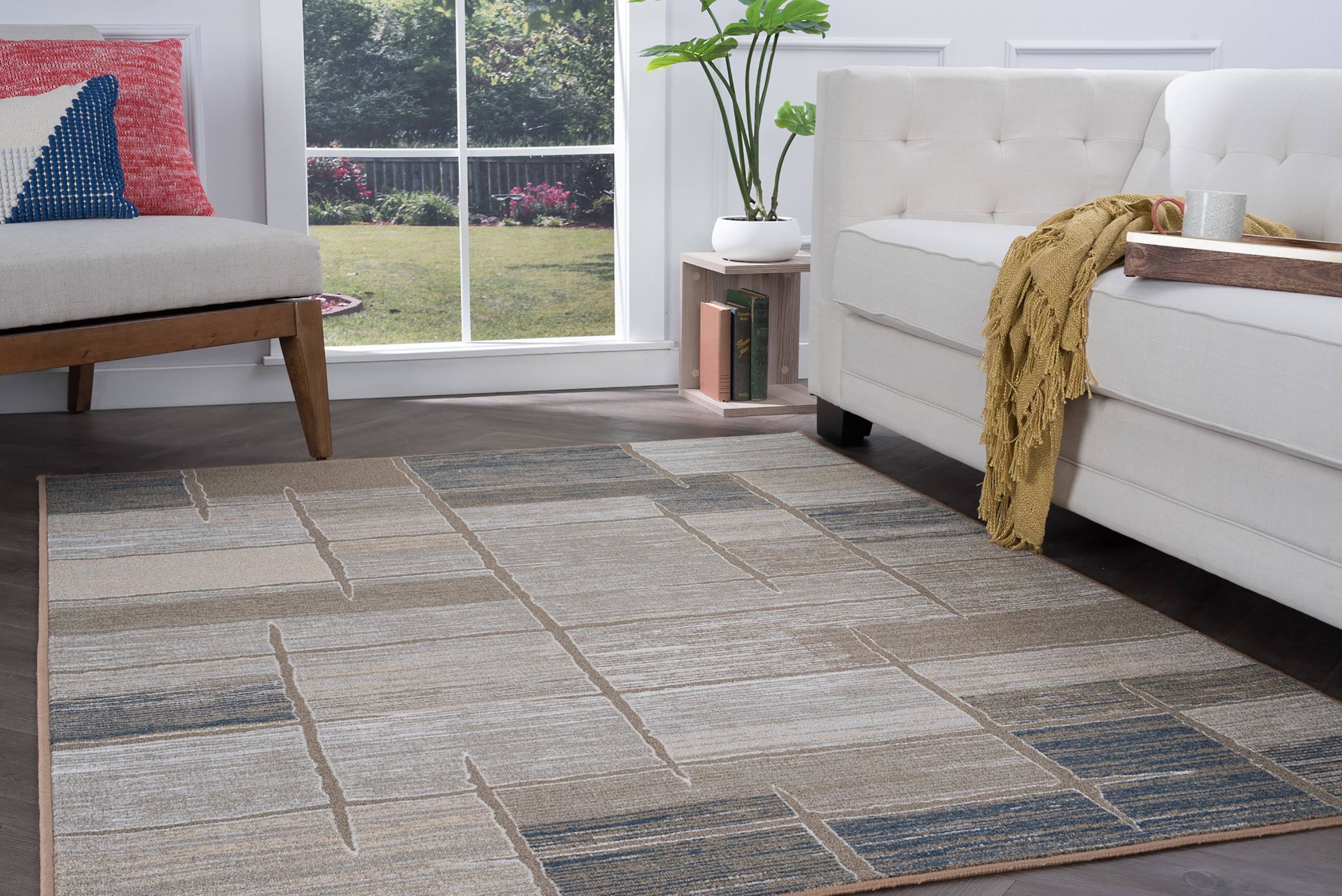 Contemporary Area Rug (3-Piece Rug Set: (5' x 7', 20'' x 60'', 20'' x 32'')) Abstract Taupe, Beige Indoor Set Easy to Clean