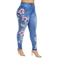 thumbnail image 3 of KVMeteor Women's Plus Size Imitation Denim Floral Bodycon Pants, 3 of 4