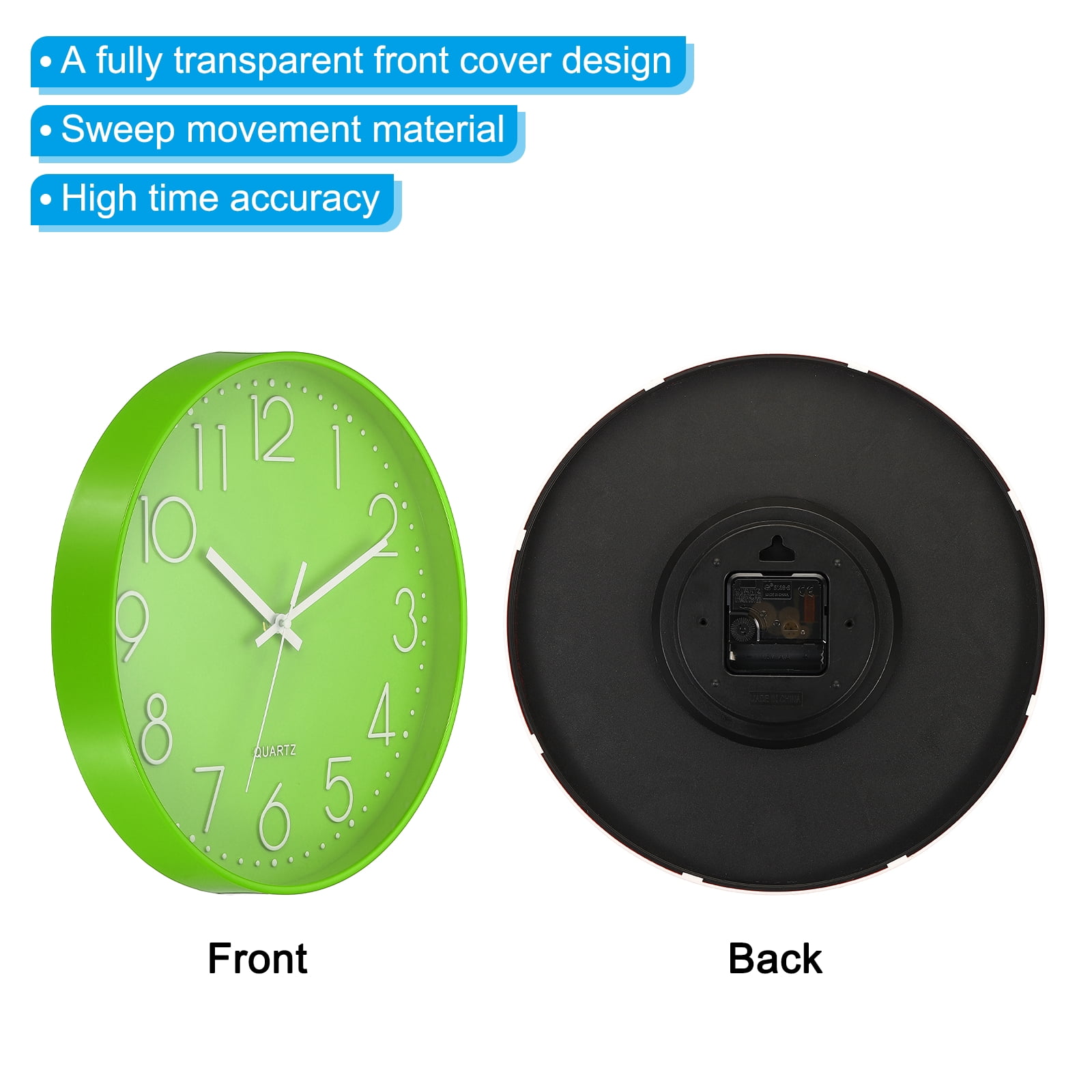 Uxcell 12" Wall Clock Battery Operated Silent Non Ticking Round Clock, Green