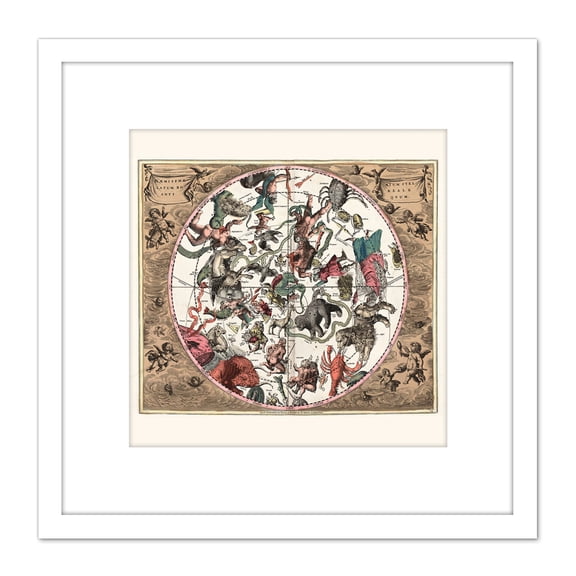 Map Keller 1708 Star Constellations Space Pictorial 8X8 Inch Square Wooden Framed Wall Art Print Picture with Mount