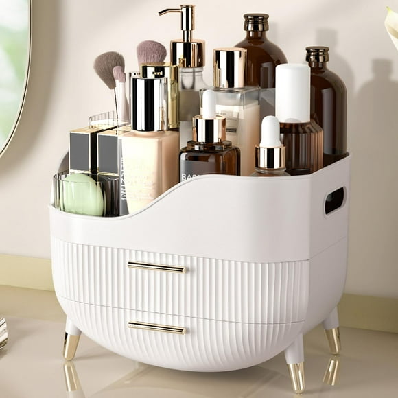 Organizador de maquillaje YGJT de gran capacidad para tocador blanco