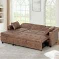 thumbnail image 4 of ACMEASE 84" Suede Leather Sectional Sofa w/Adjustable Backrests, Pull Out Sofa Bed w/USB Charger Port& Reversible Storage Chaise,Convertible L-Shaped Sofa with Cup Holders for Living Room,Brown, 4 of 7