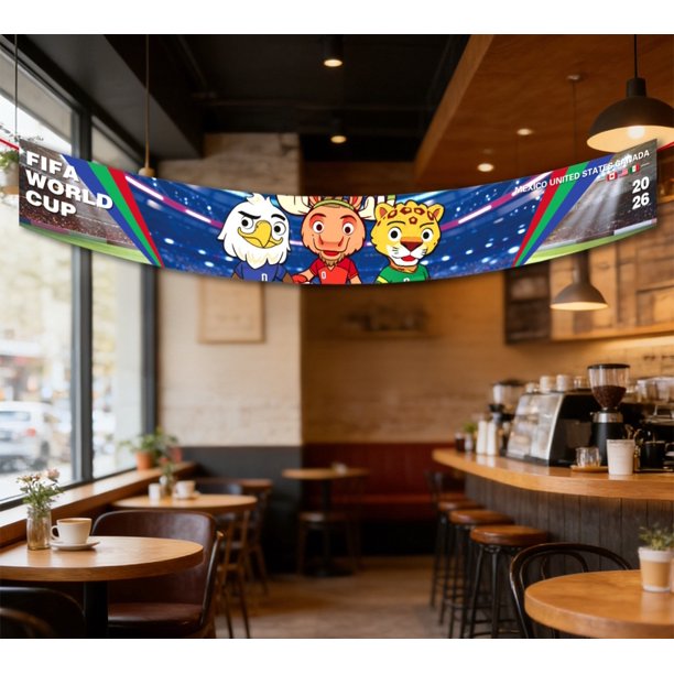 Pendón Horizontal Decorativo de Fútbol con Personajes, Banner Largo para Ventanas, Bares y Fiestas Deportivas, Medida 30×280 cm