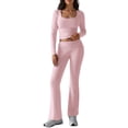 thumbnail image 1 of 2 Piece Square Neck Lounge Set Womens Wide Leg Pants Slightly Crop Top Sweatsuit Sets Pink M, 1 of 9