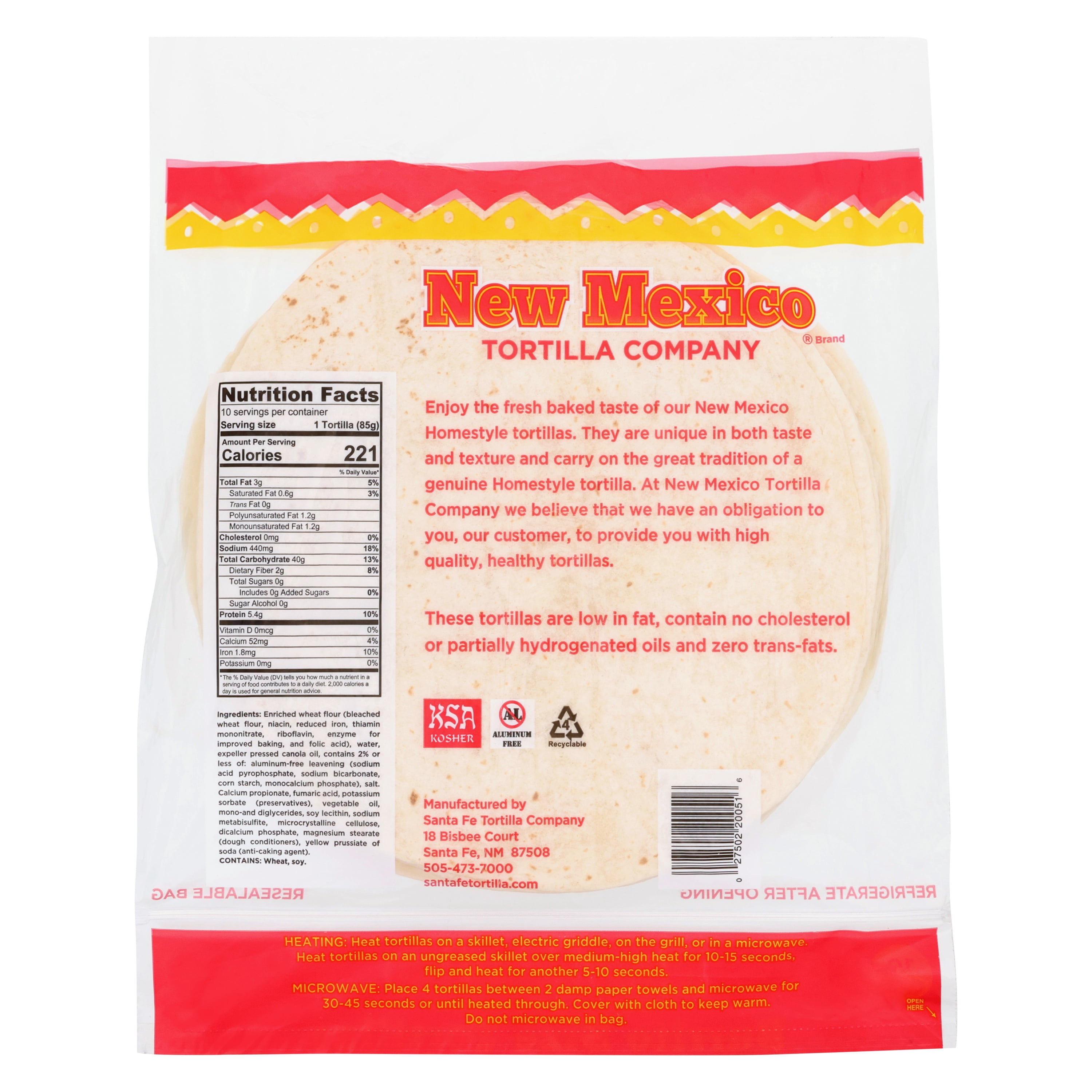 New Mexico Tortilla Company 10" Homestyle Burrito Size Flour Tortillas, 10 Count (30 oz)