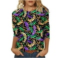 thumbnail image 2 of Cavosen Carnival Womens 3/4 Sleeve Tops T Shirts Mardi Gras Mask Graphic Print Blouse Round Neck Party Festival Shirts Loose Trendy Holiday Tops Dressy Party Funny T-Shirt L, 2 of 5