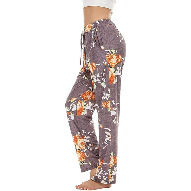 Womens Comfy Lounge Pants Loose Yoga Pants Cotton Blend Soft Drawstring Wide Leg Pants with Pockets