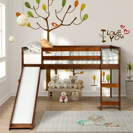 - Harper&Bright Designs Wood Twin Loft Bed with Slide, Multiple Colors