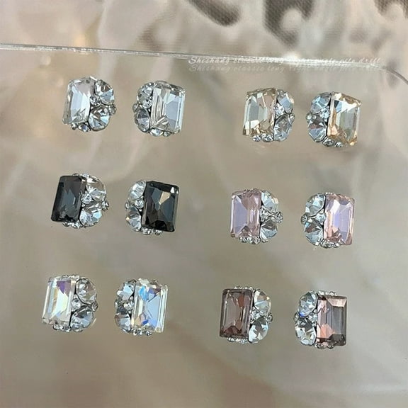 12PCS 3D Rectangular Rhinestone Nail Charms Set Clear Pink Black Crystal Nail Art Decorations for DIY Crafts