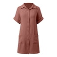 thumbnail image 6 of Uobin Womens Button Down Shirt Dress Solid Color Short Sleeve Casual Loose Tunic Dress Breathable Daily Wear, 6 of 6
