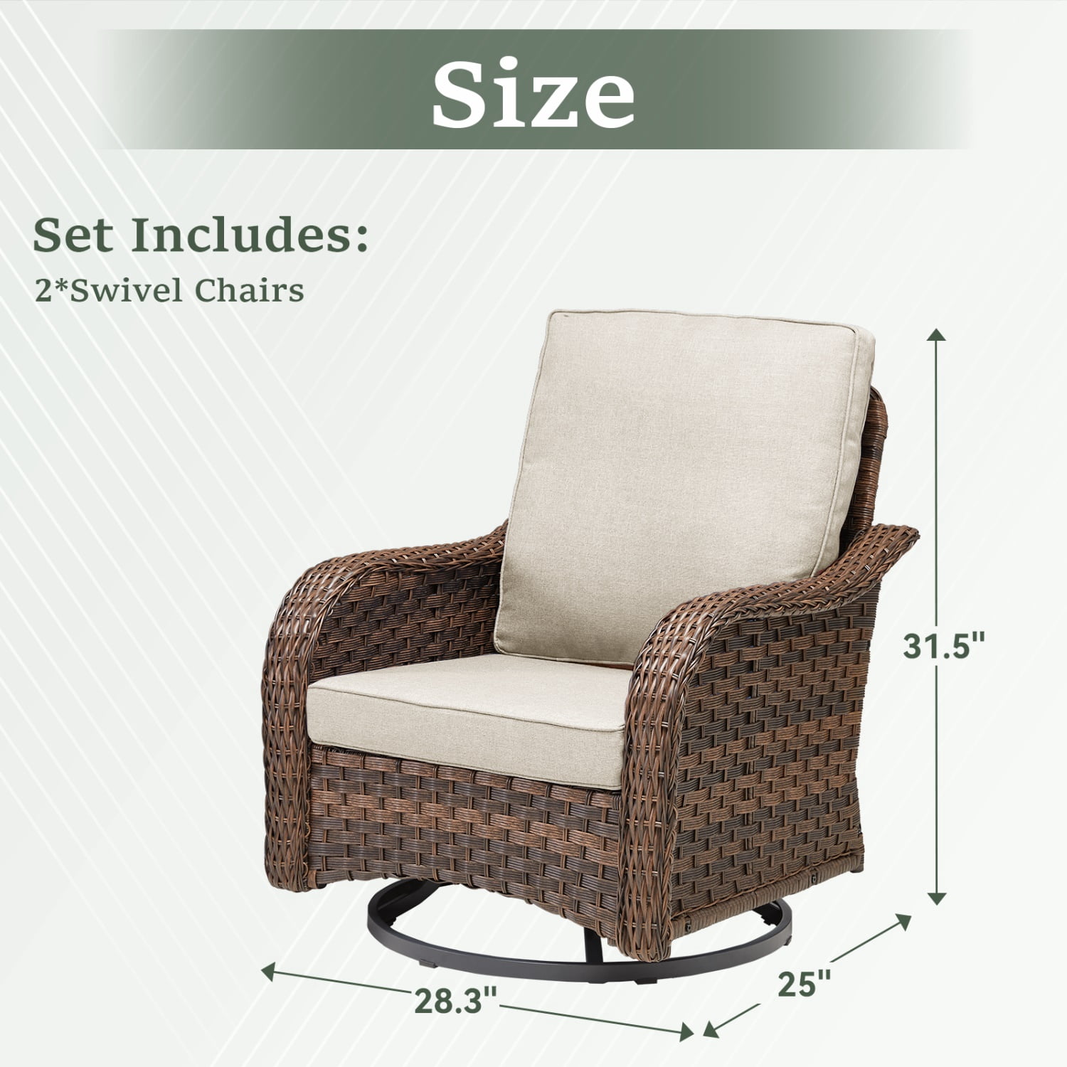 Hommoo 2-Piece Outdoor Wicker Swivel Glider Rocking Chairs, Wicker Patio Set Rocker Cushioned Chairs Set of 2 for Porch Balcony Backyard, Beige