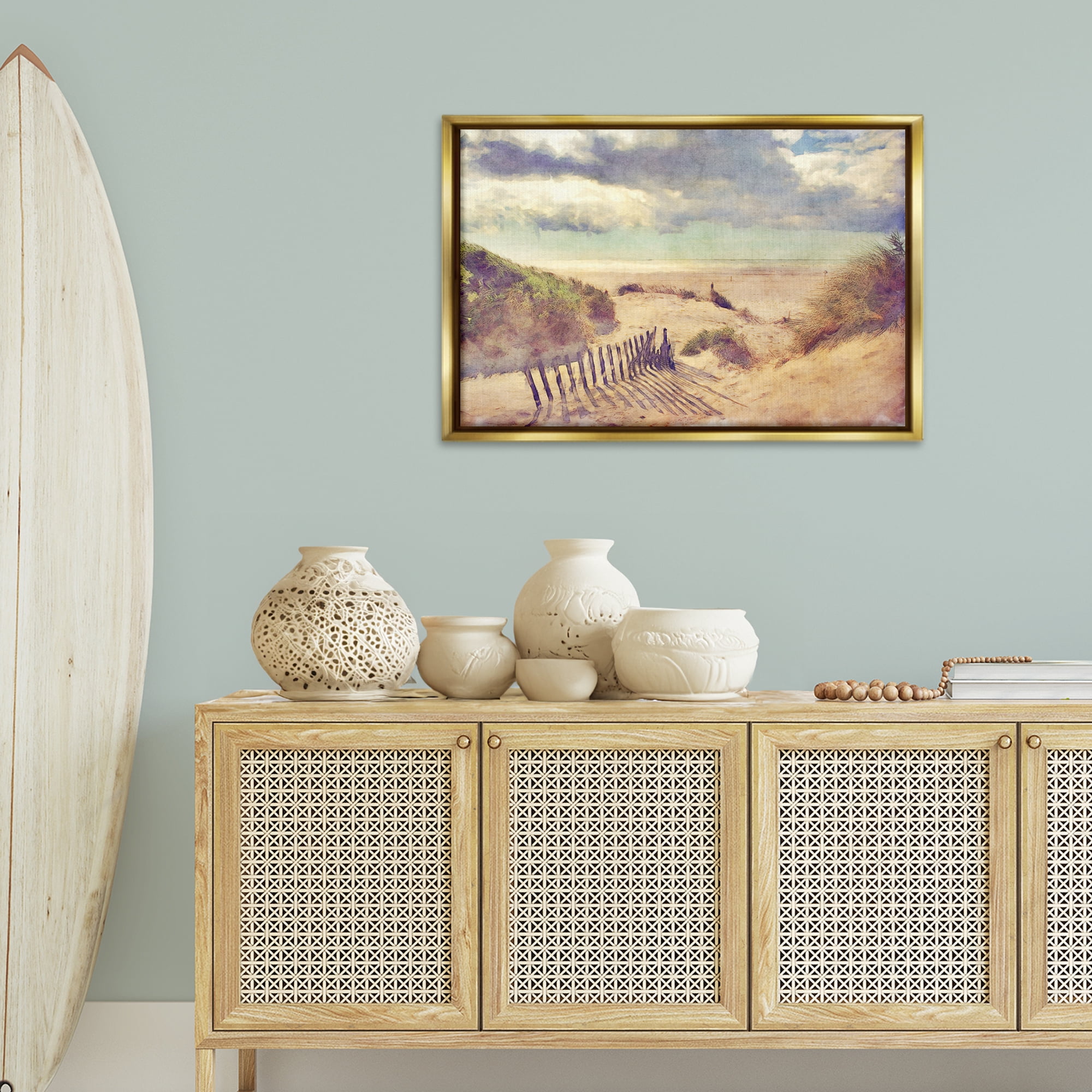 Stupell Industries Golden Sands Beach Landscape & Nature Painting Gold Floater Framed Canvas Art Print Wall Art, 31 x 21