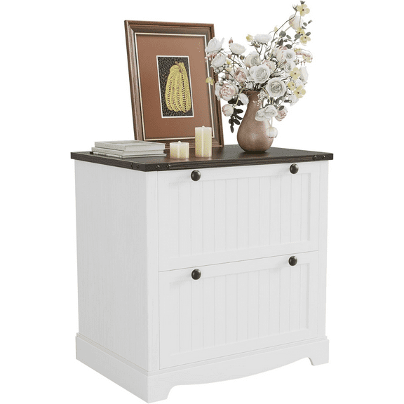 Farmhouse File Cabinet with 2 Drawers - 30" Rustic Wood Lateral Filing Cabinet for A4/Letter/Legal Files, Home Office Storage with Hanging Folders & Printer Shelf